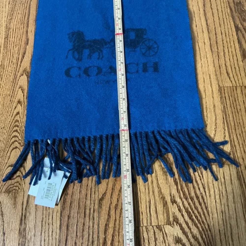 NWT COACH Women's 100% Cashmere Bicolor Logo Navy Blue Scarf 231751JAX
